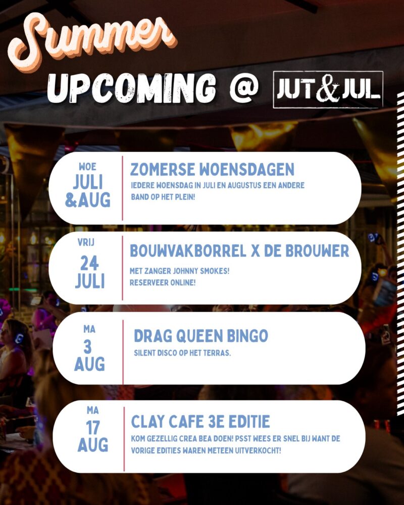 Upcoming summer events bij Jut & Jul 🍹🎶 ☀️ Elke...